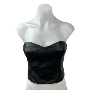 Aritzia Babaton Cindy Black Faux Vegan Leather Bustier Tube Crop Corset Top Sz 6